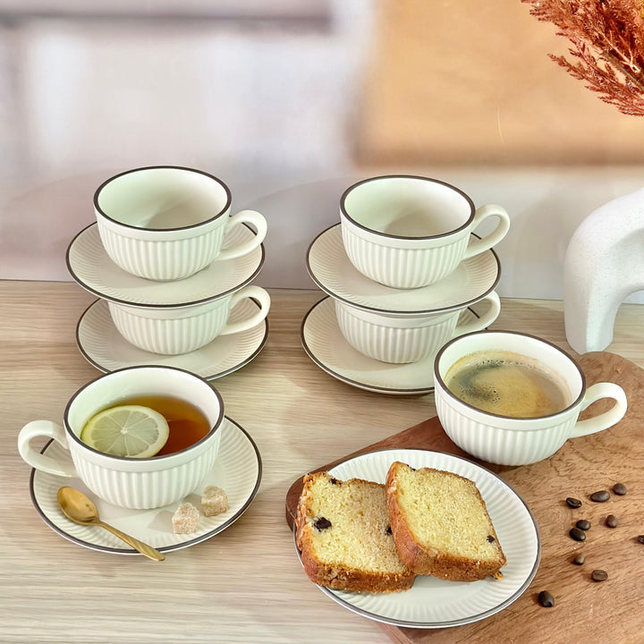 Set 6 tasses 10x6cm et sous-tasses 15cm