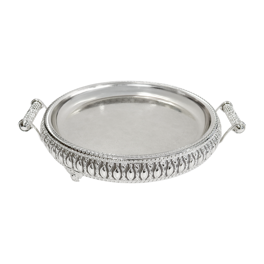 Plateau rond en métal argenté 40cm