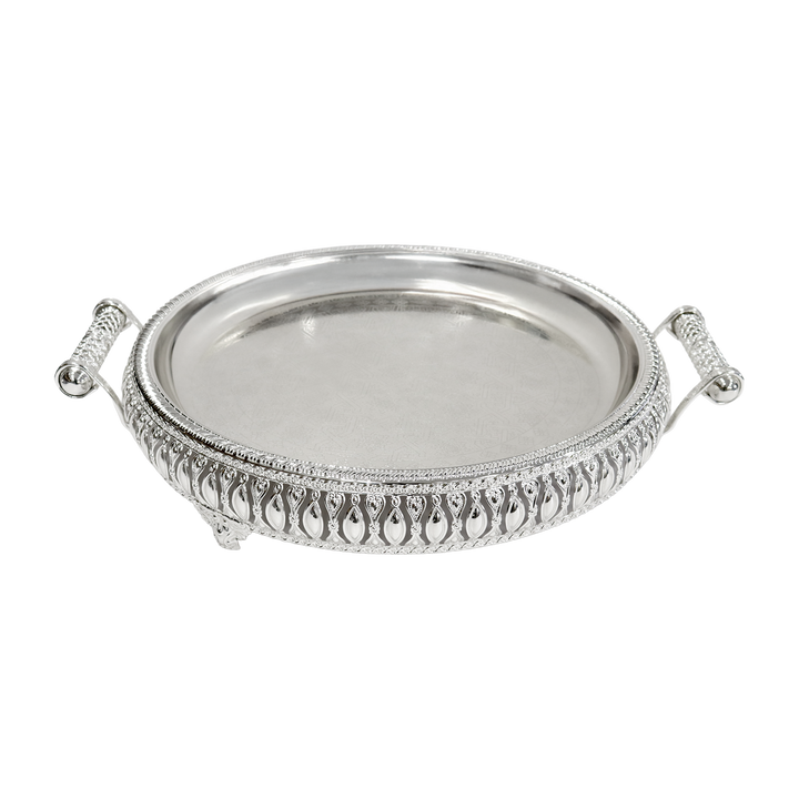 Plateau rond en métal argenté 40cm