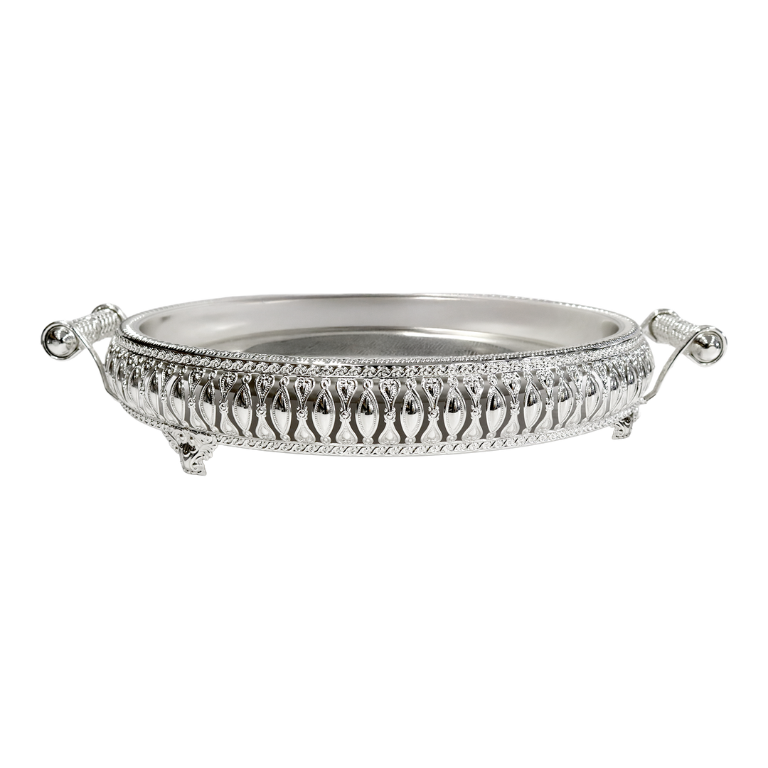 Plateau rond en métal argenté 40cm