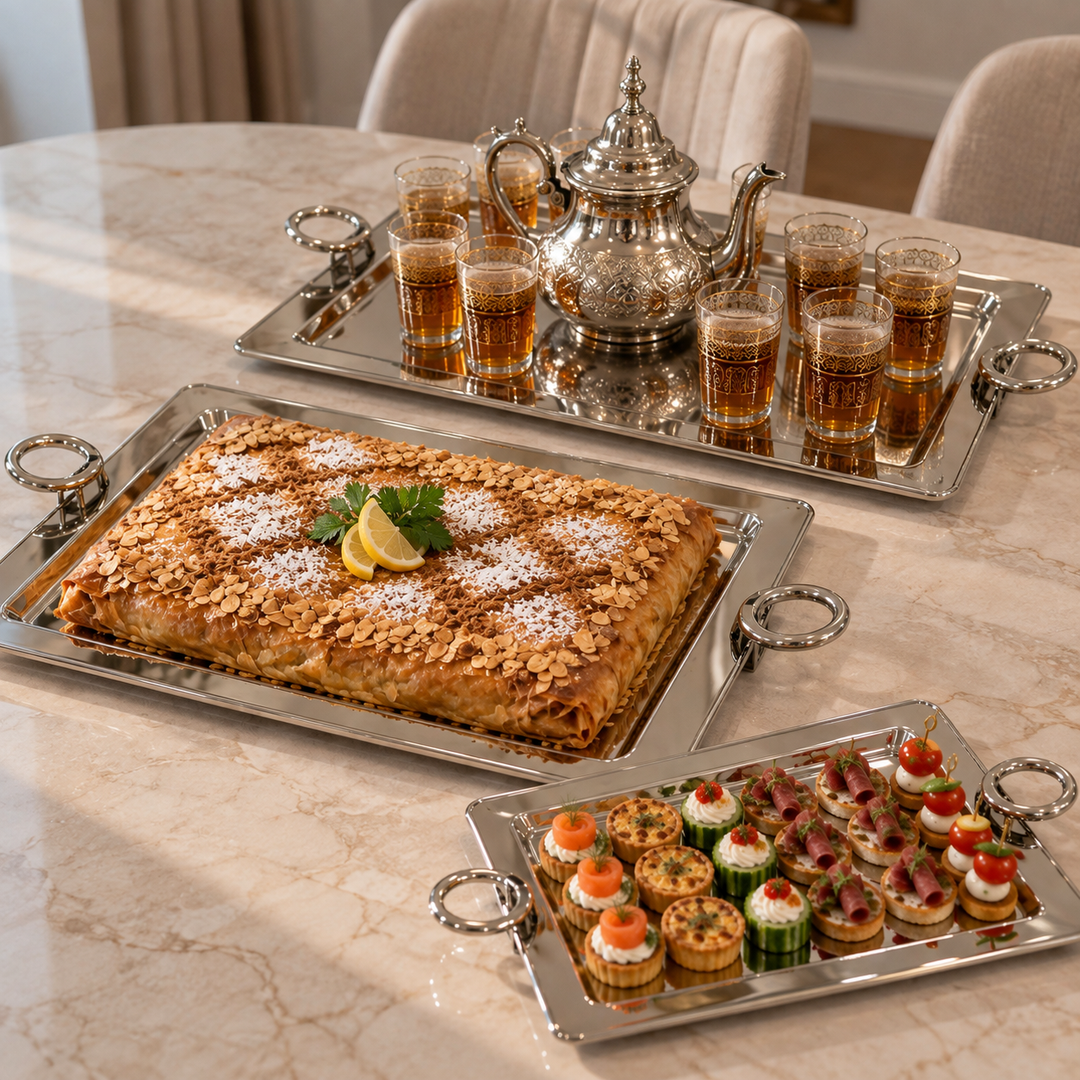 Set 3 plateaux en inox argenté 32cm + 41cm + 49cm