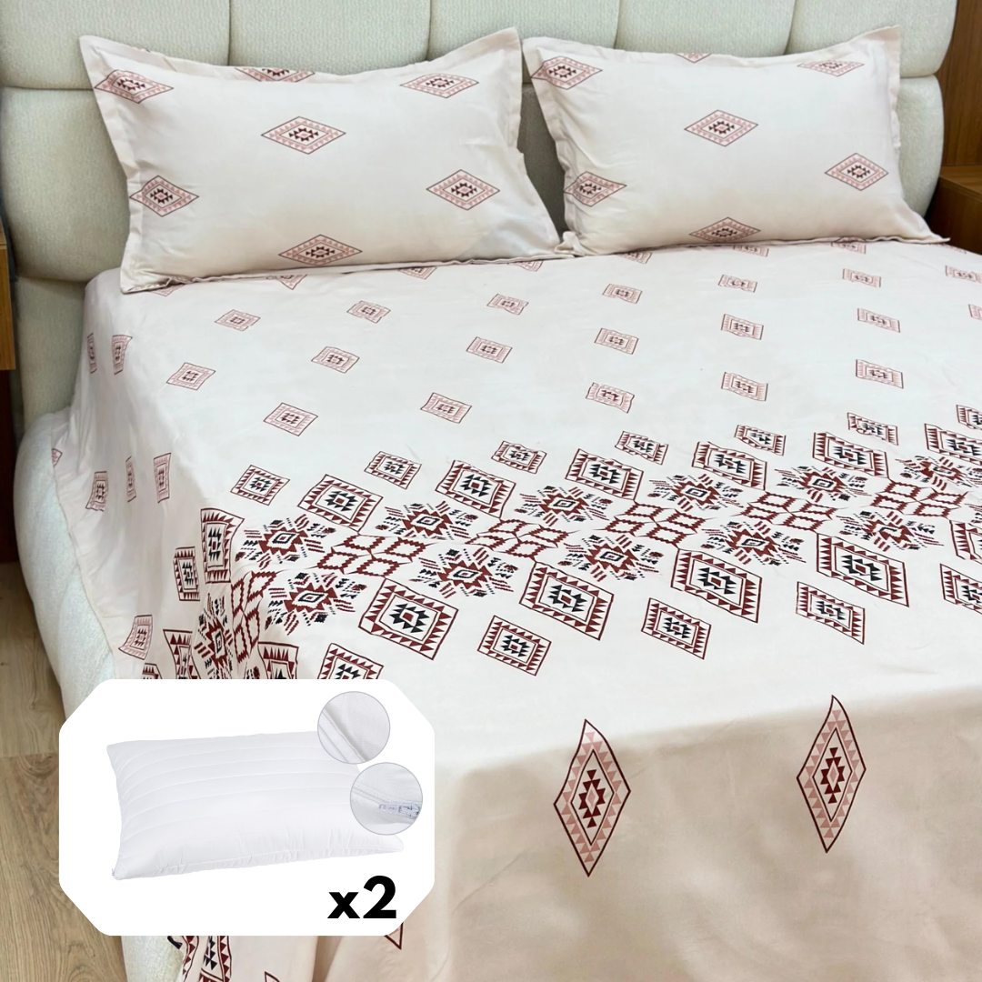 Set parure de lit 3pcs 230x240cm / 50x70cm x2 + 2 protège oreillers imperméables 50x70cm