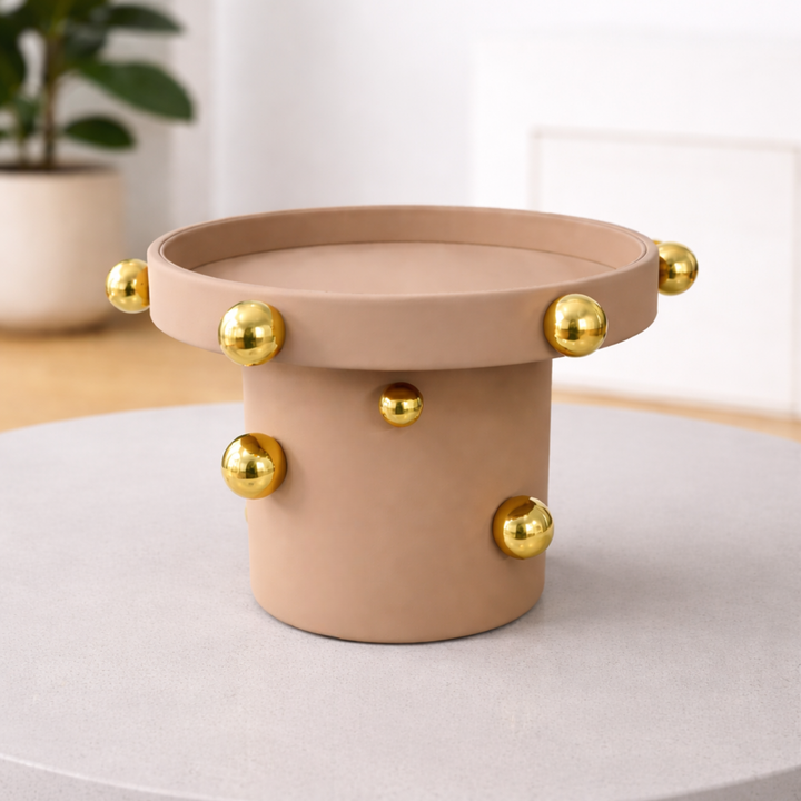 Présentoir Rond en Daim Beige 25x18cm