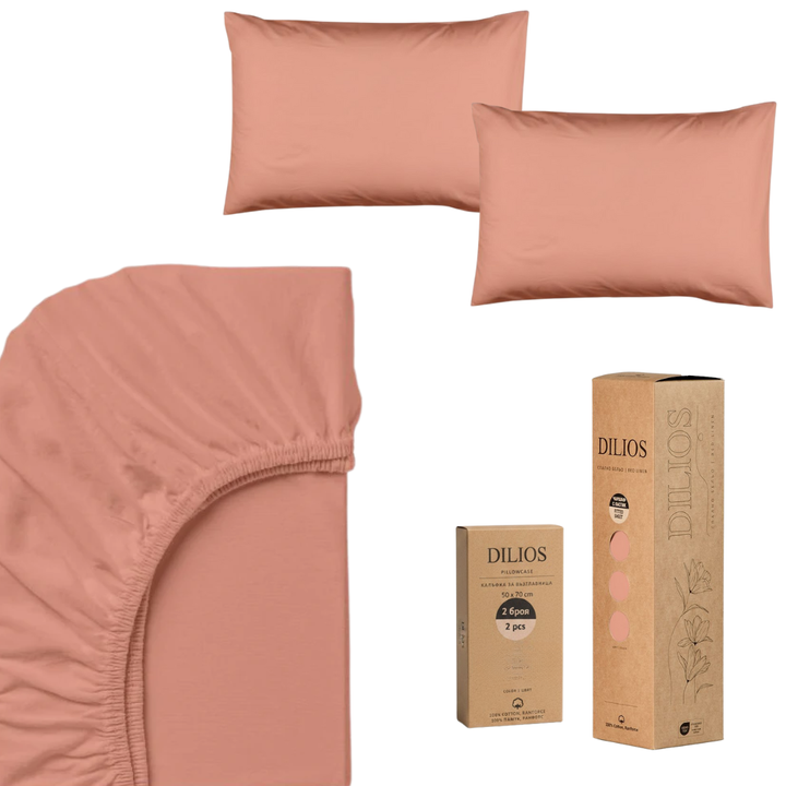 Set drap housse 140x200x25cm + 2 taies d'oreiller 50x70cm en coton