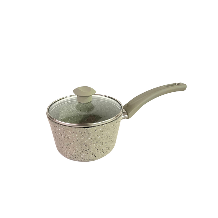 Casserole beige en granite avec couvercle en verre 16cm