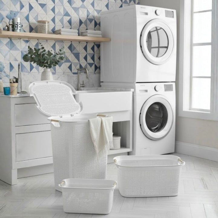 Set 3 paniers à linge en plastique 60L + 30L + 7L