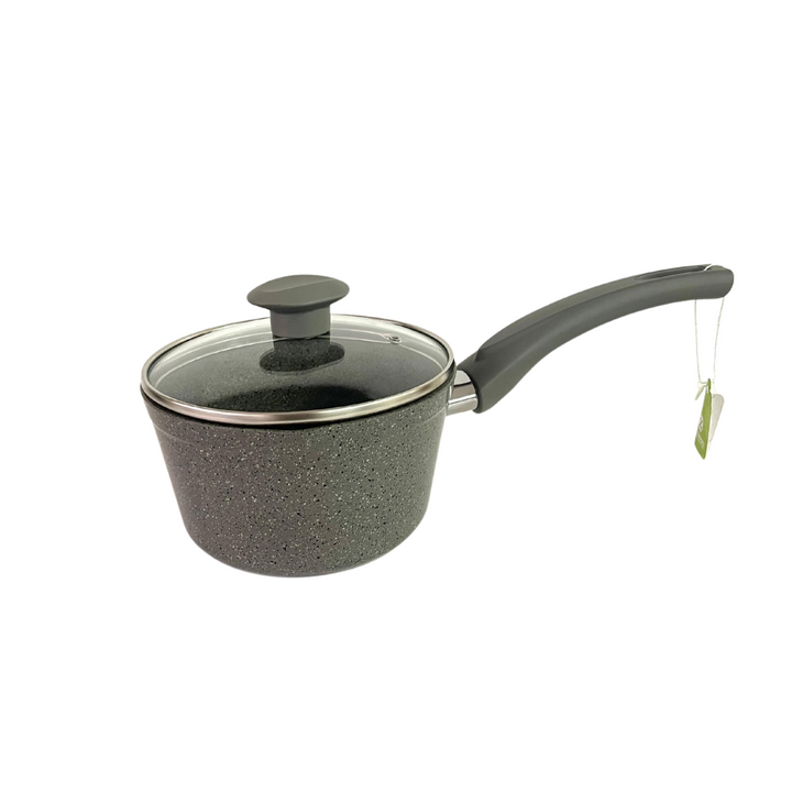 Casserole grise en granite avec couvercle en verre 18cm