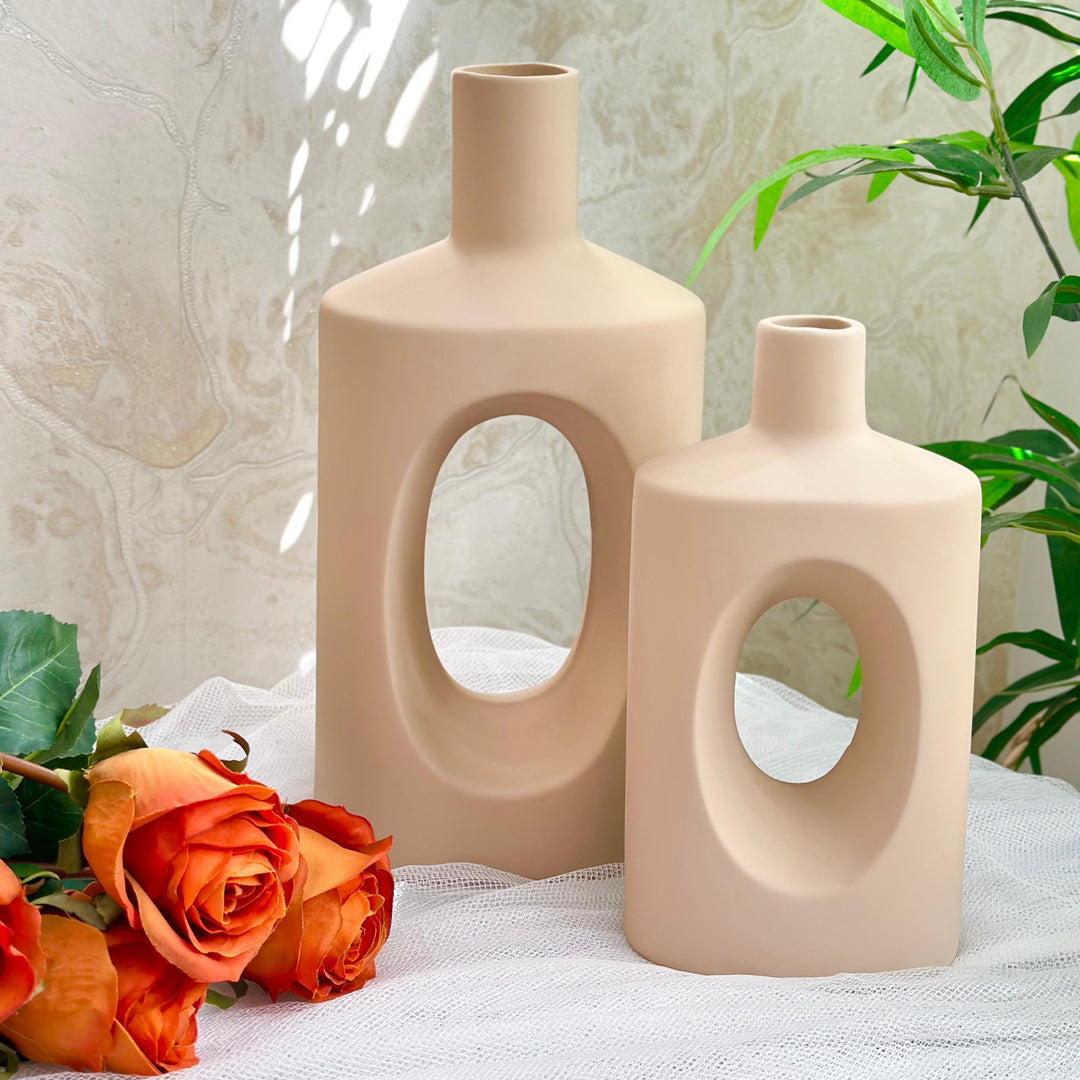 Vase en céramique beige 27x13cm