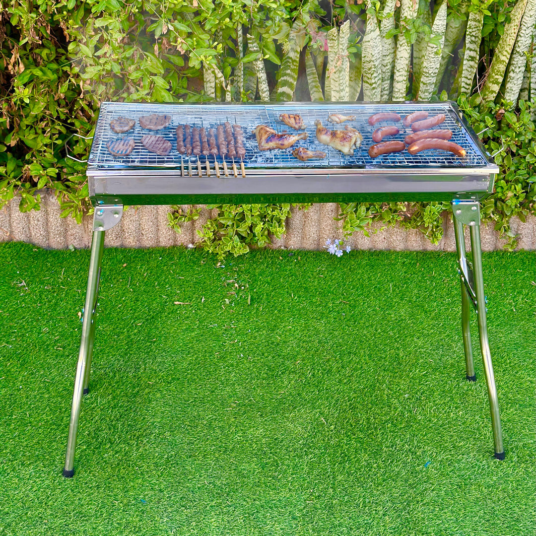 Barbecue à charbon en inox 73x33x70cm