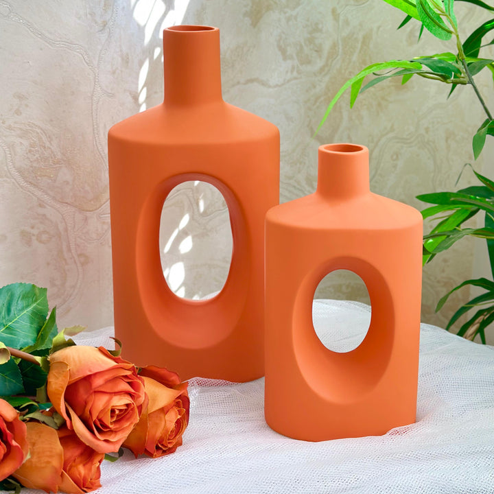 Vase en céramique orange 27x13cm