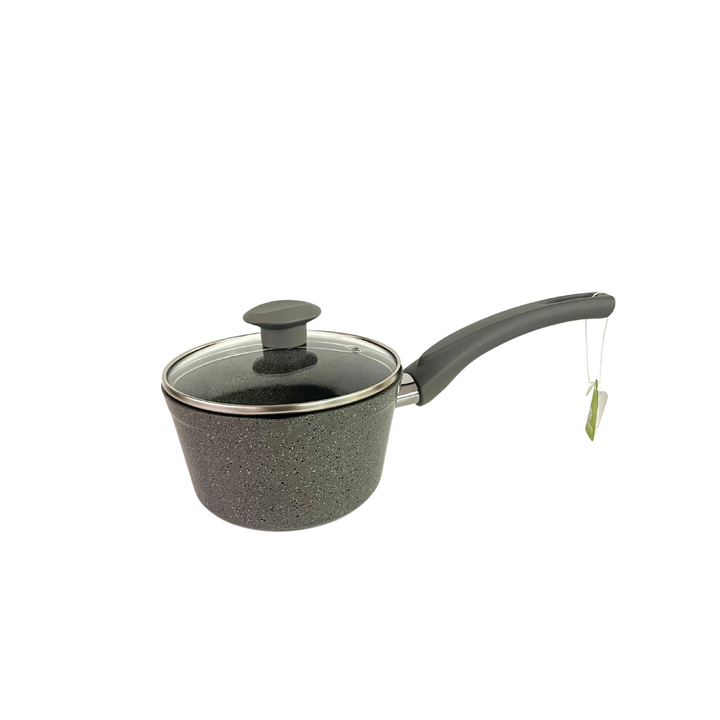 Casserole grise en granite avec couvercle en verre 16cm