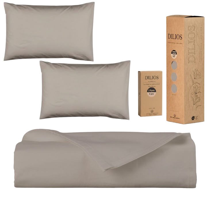 Set drap plat 240x260cm + 2 taies d'oreiller 50x70cm en coton