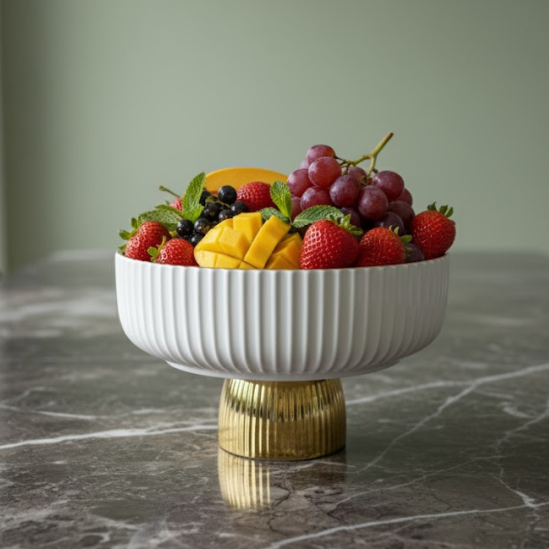 Présentoir blanc avec pied doré en porcelaine 26cm