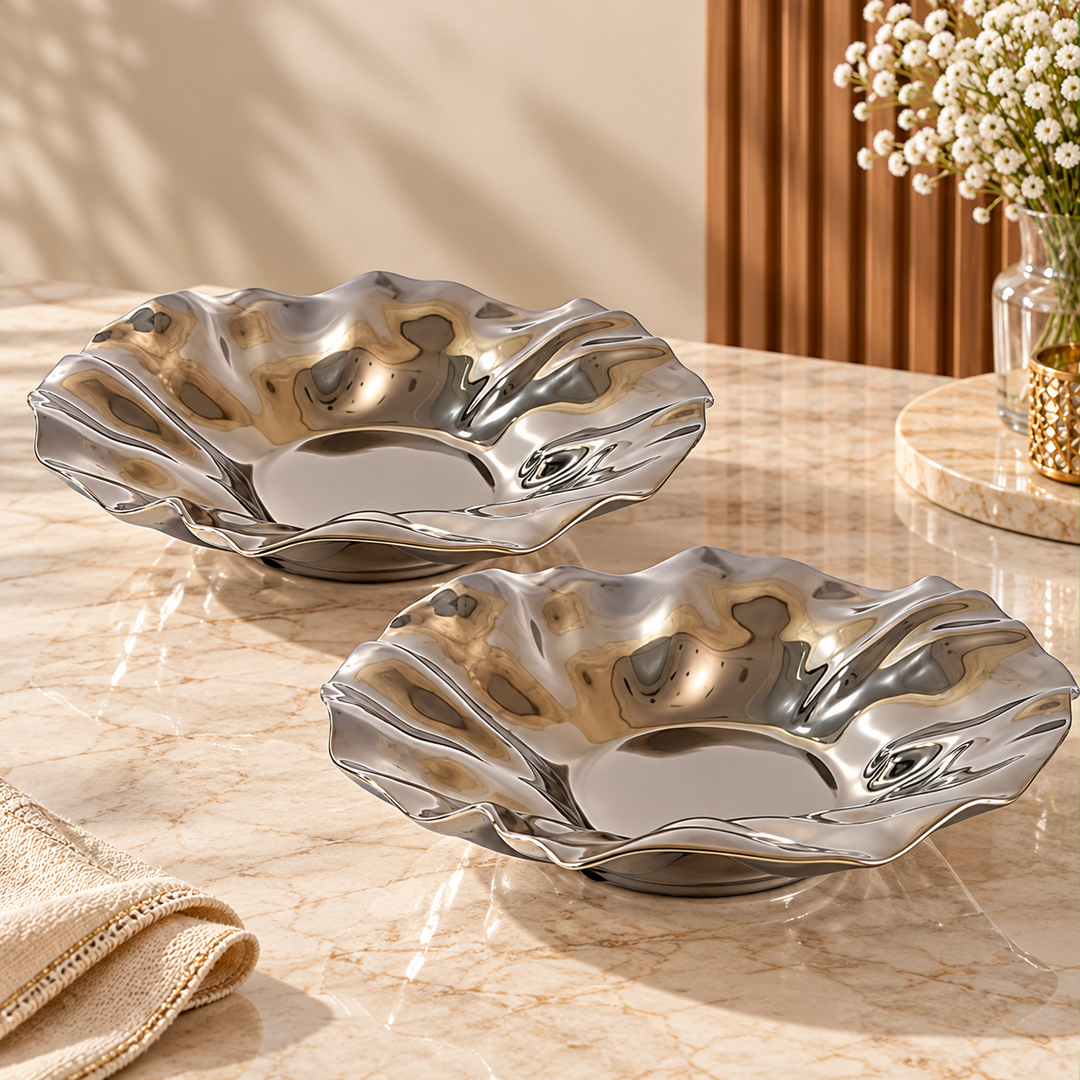 Set 2 saladiers en porcelaine argentée 28cm