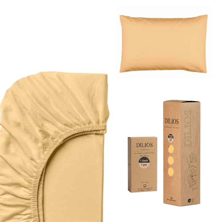 Set drap housse 90x200x25cm + 1 taie d'oreiller 50x70cm en coton