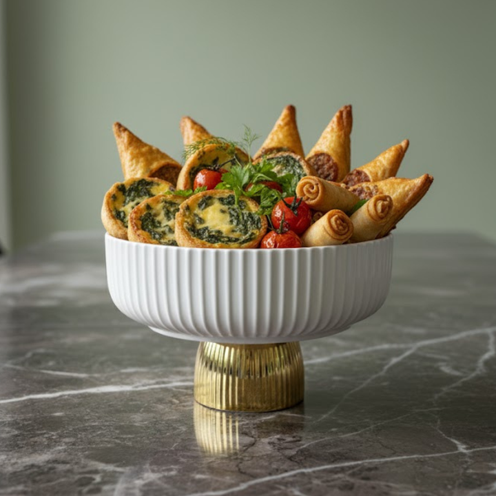 Présentoir blanc avec pied doré en porcelaine 26cm