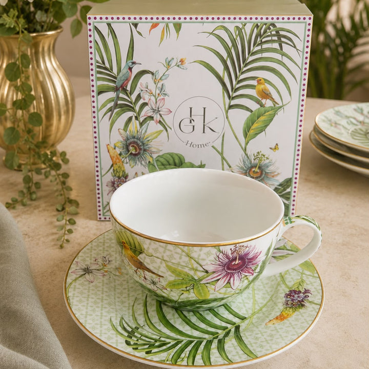 Set 2 Tasses 10x6cm + 6 Sous Tasses 15cm Colibri