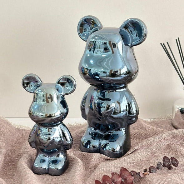 Set 2 oursons décoratifs bleu 28cm + 17cm