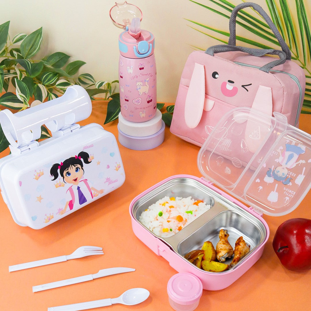Set sac isotherme + lunch box en inox + lunch box en plastique + thermos 470ML