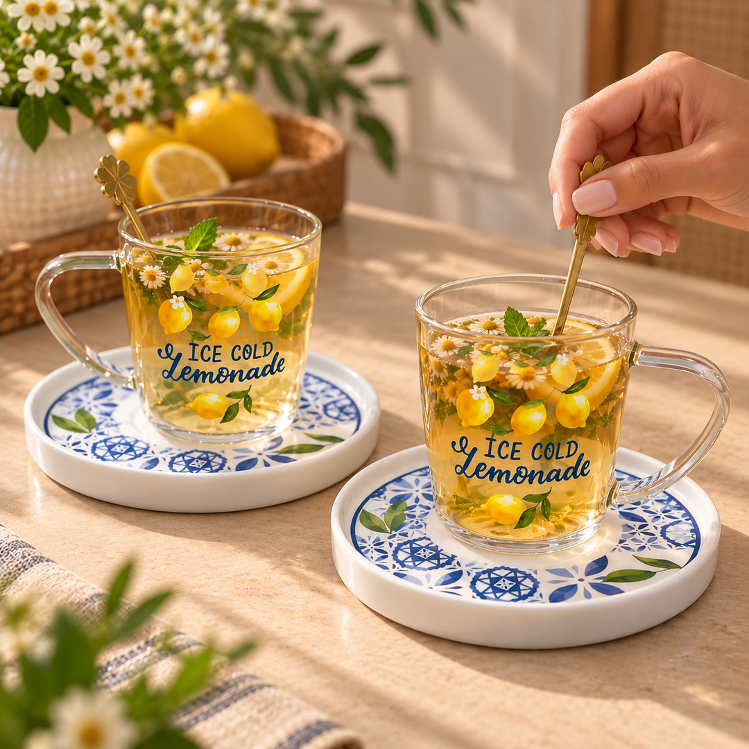 Coffret 2 verres 350ML + 2 sous verres 15cm + 2 cuillères
