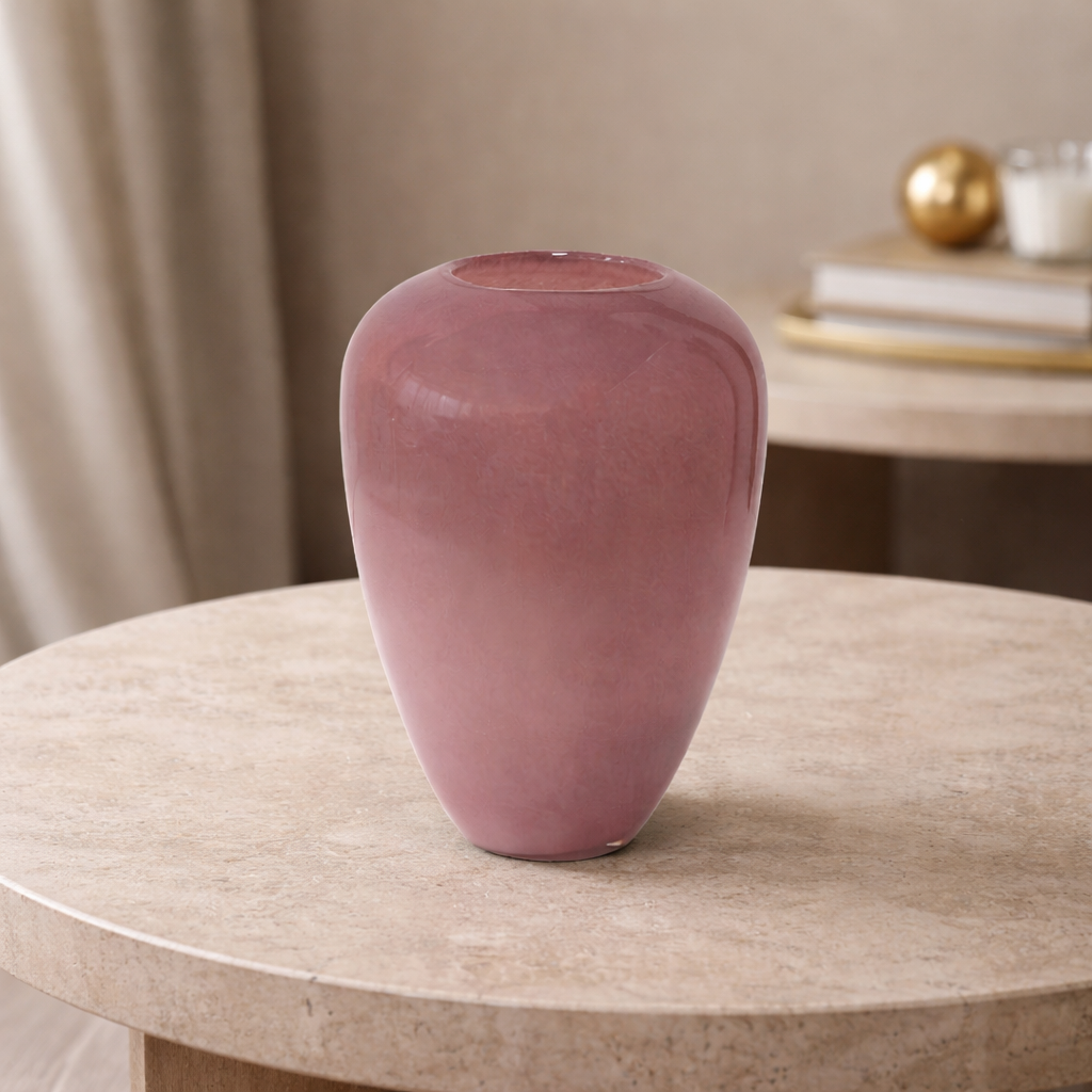 Vase décoratif en verre rose 28x19cm