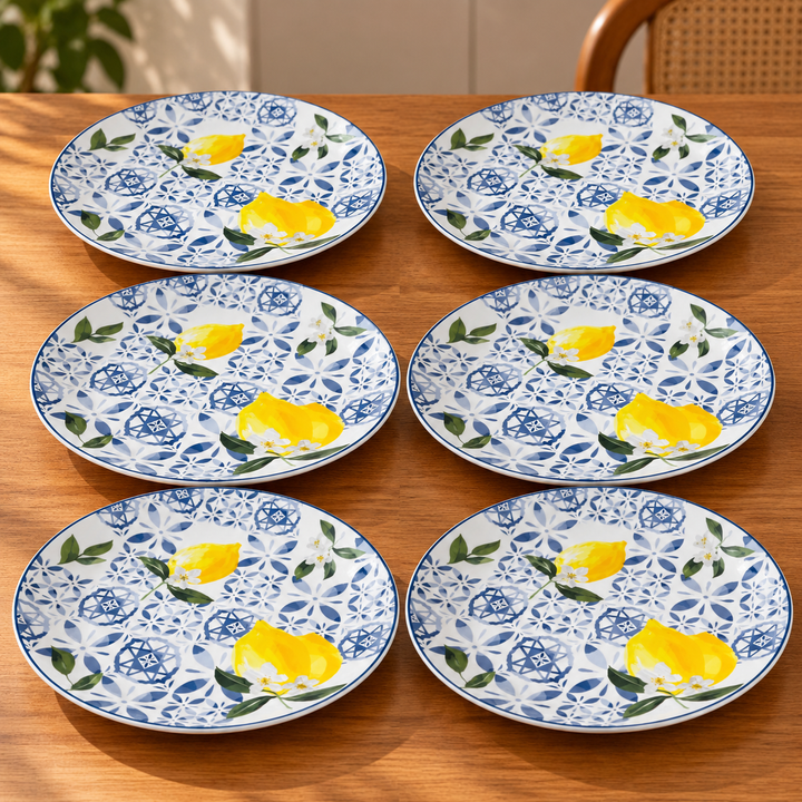 Set 6 assiettes 26cm en porcelaine citron