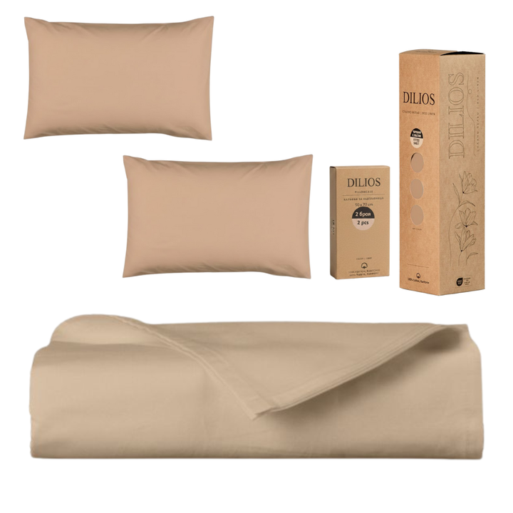 Set drap plat 240x260cm + 2 taies d'oreiller 50x70cm en coton