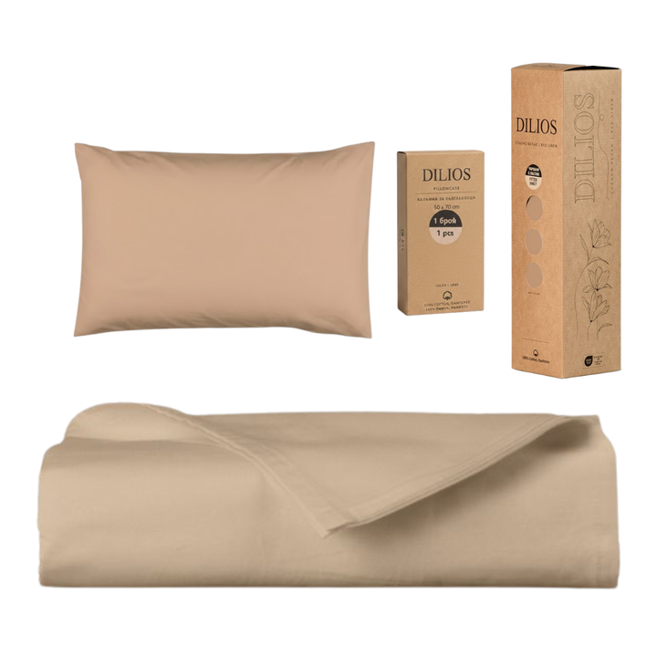 Set drap plat 150x260cm + 1 taie d'oreiller 50x70cm en coton