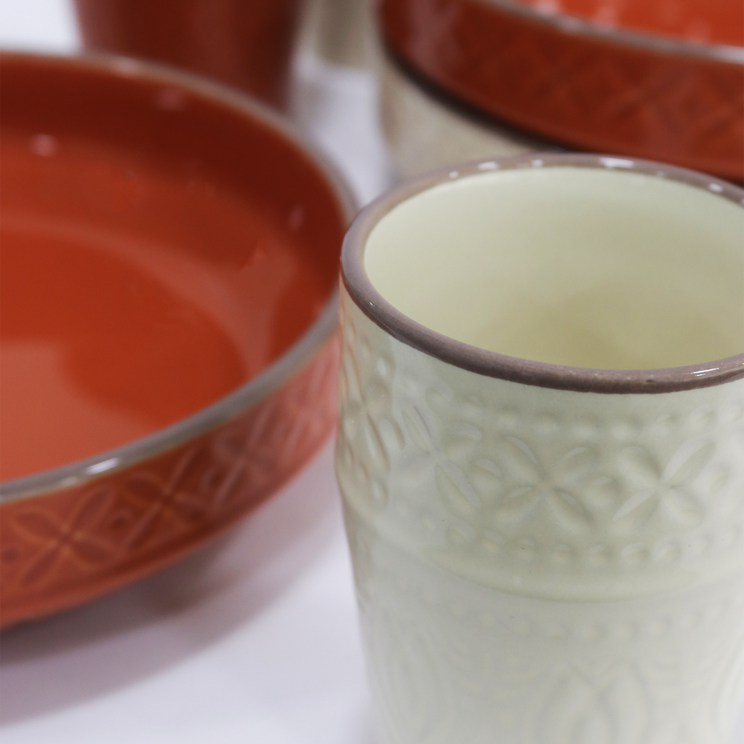 Set 6 assiettes creuses 22cm + 6 verres 300ML en céramique