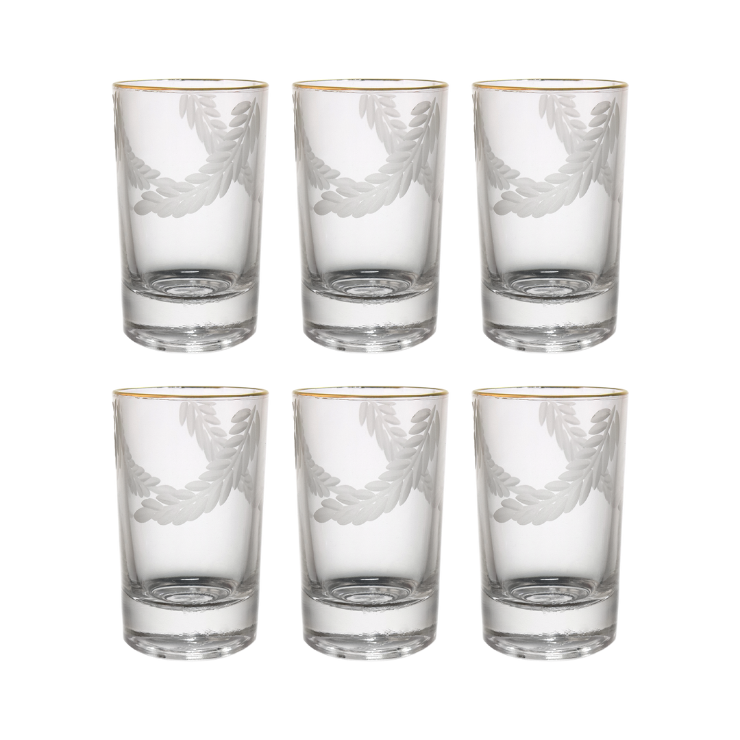6 verres à café gravés avec filet doré