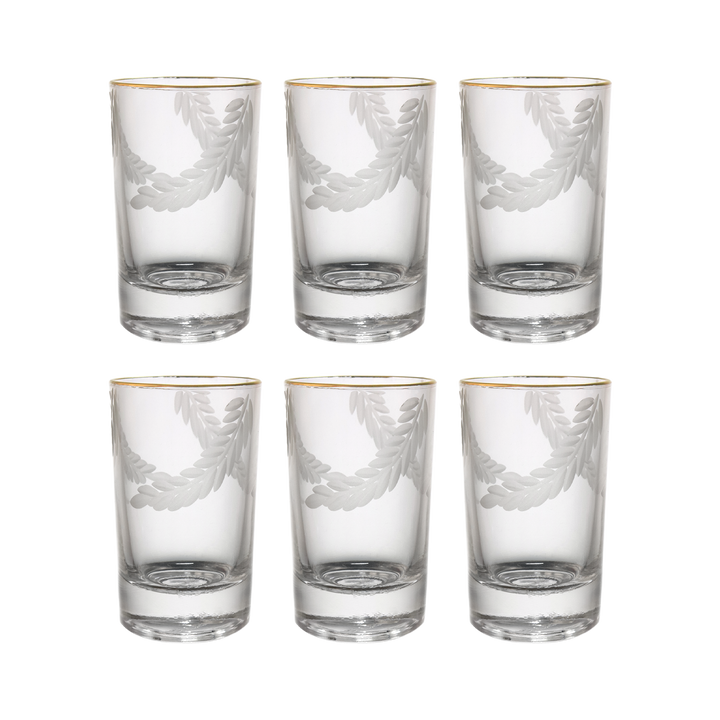6 verres à café gravés avec filet doré