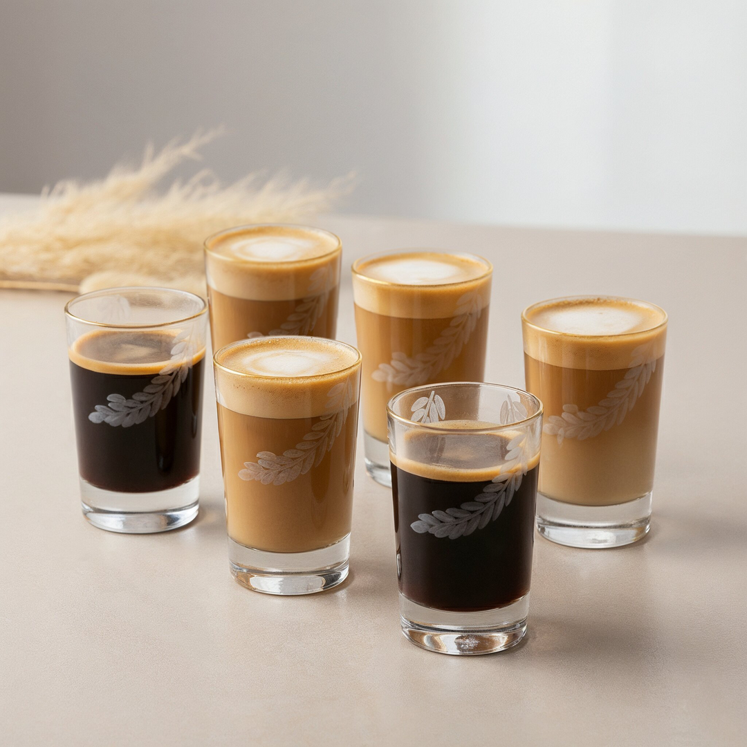 6 verres à café gravés avec filet doré