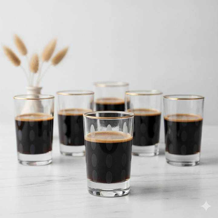 6 verres à café gravés avec filet doré