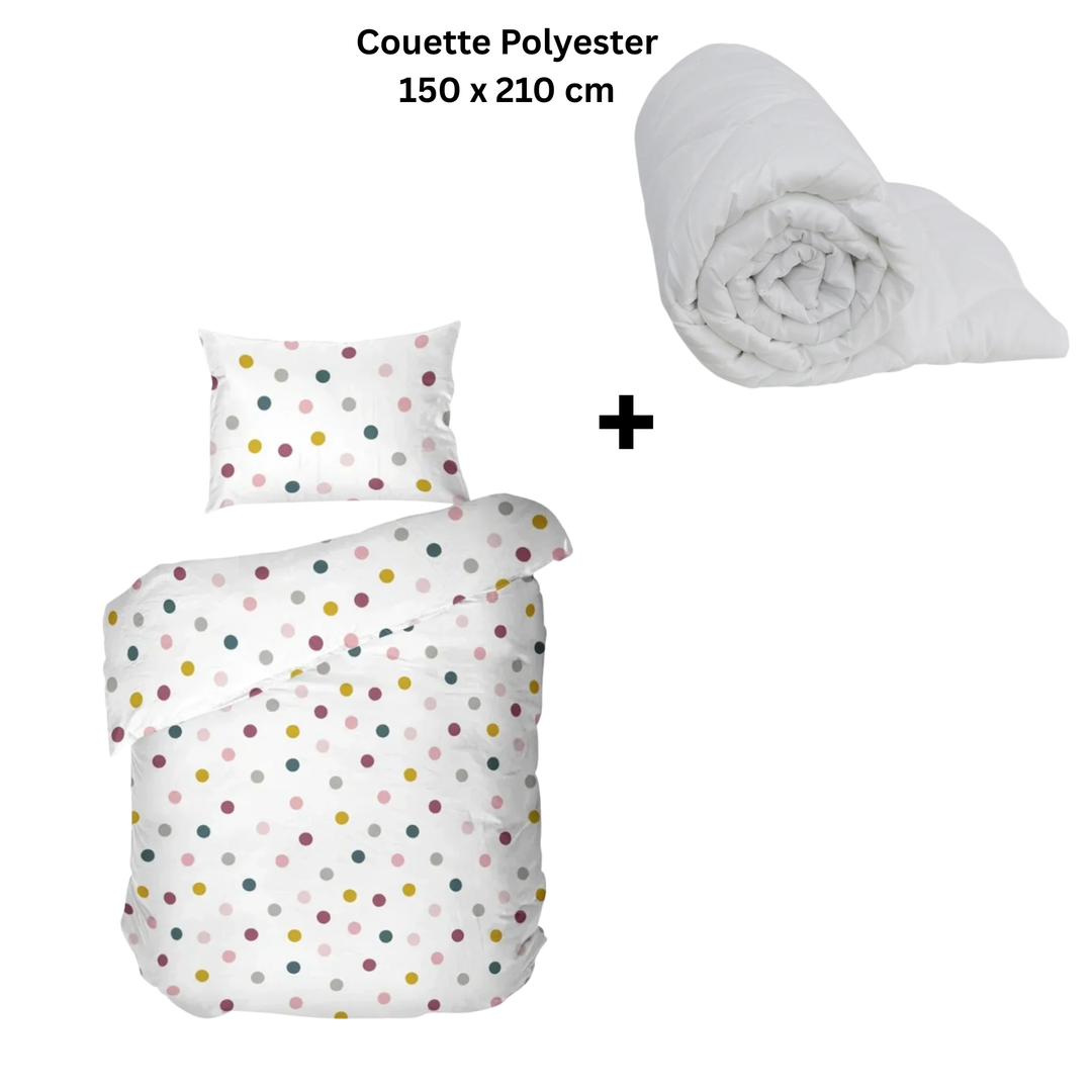 Parure de Lit  1 Place 150x215cm / 50x70cm + couette en polyester 150x210cm 150g/m2
