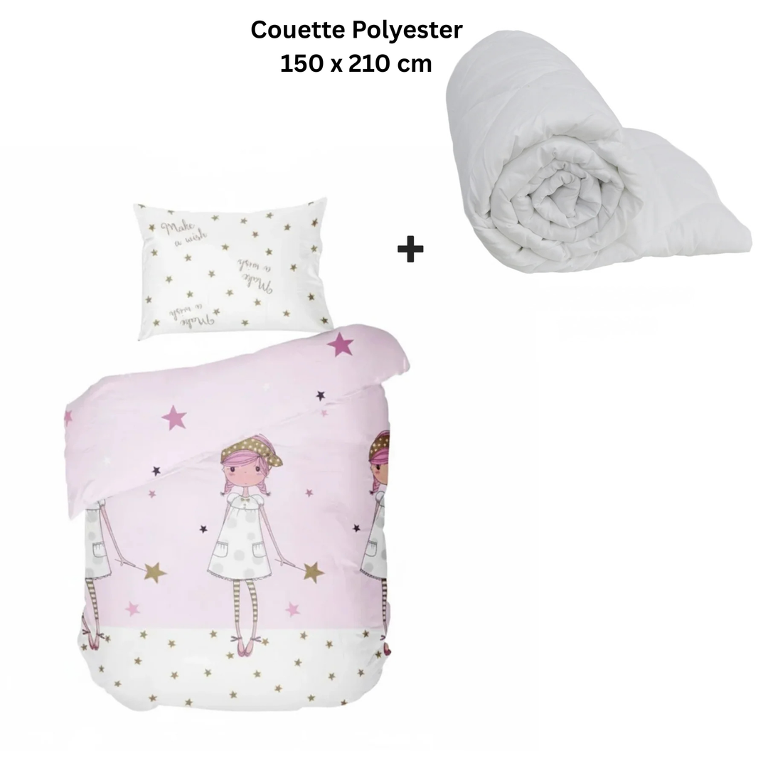 Parure de Lit  1 Place 150x215cm / 50x70cm + couette en polyester 150x210cm 150g/m2