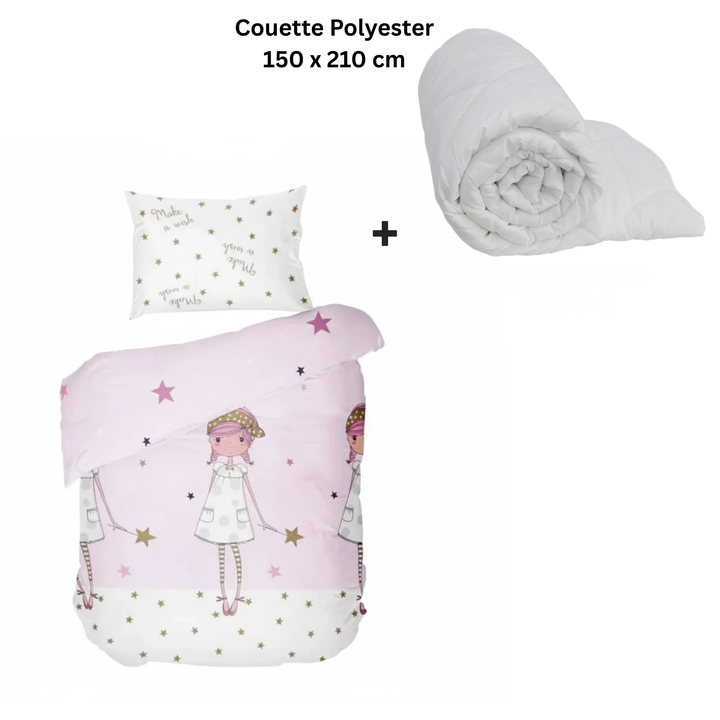 Parure de Lit  1 Place 150x215cm / 50x70cm + couette en polyester 150x210cm 150g/m2
