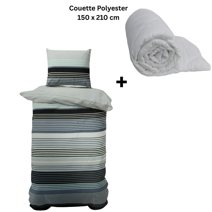 Parure de Lit  1 Place 150x215cm / 50x70cm + couette en polyester 150x210cm 150g/m2