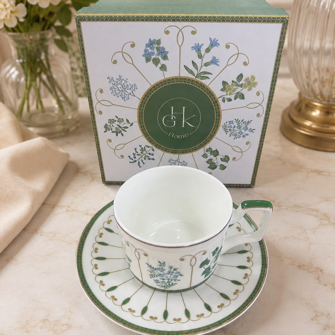 Set 2 Tasses 8x6cm + 6 Sous Tasses 15cm Herbier