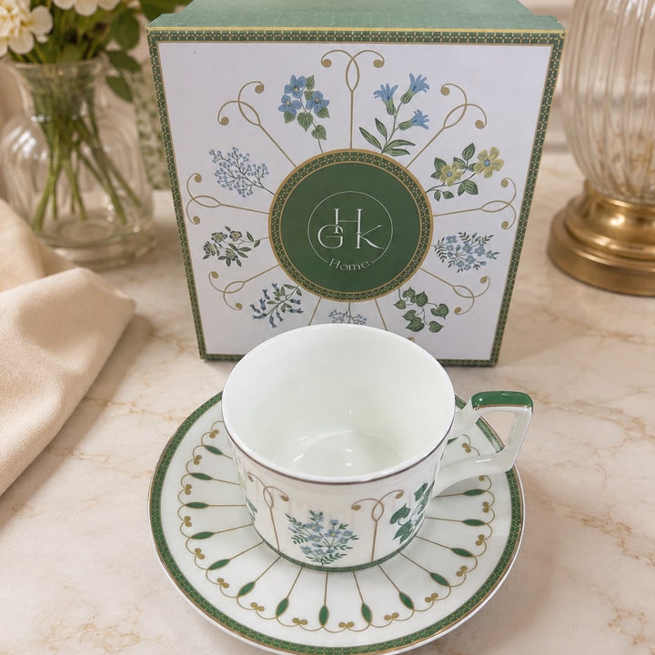 Set 2 Tasses 8x6cm + 6 Sous Tasses 15cm Herbier