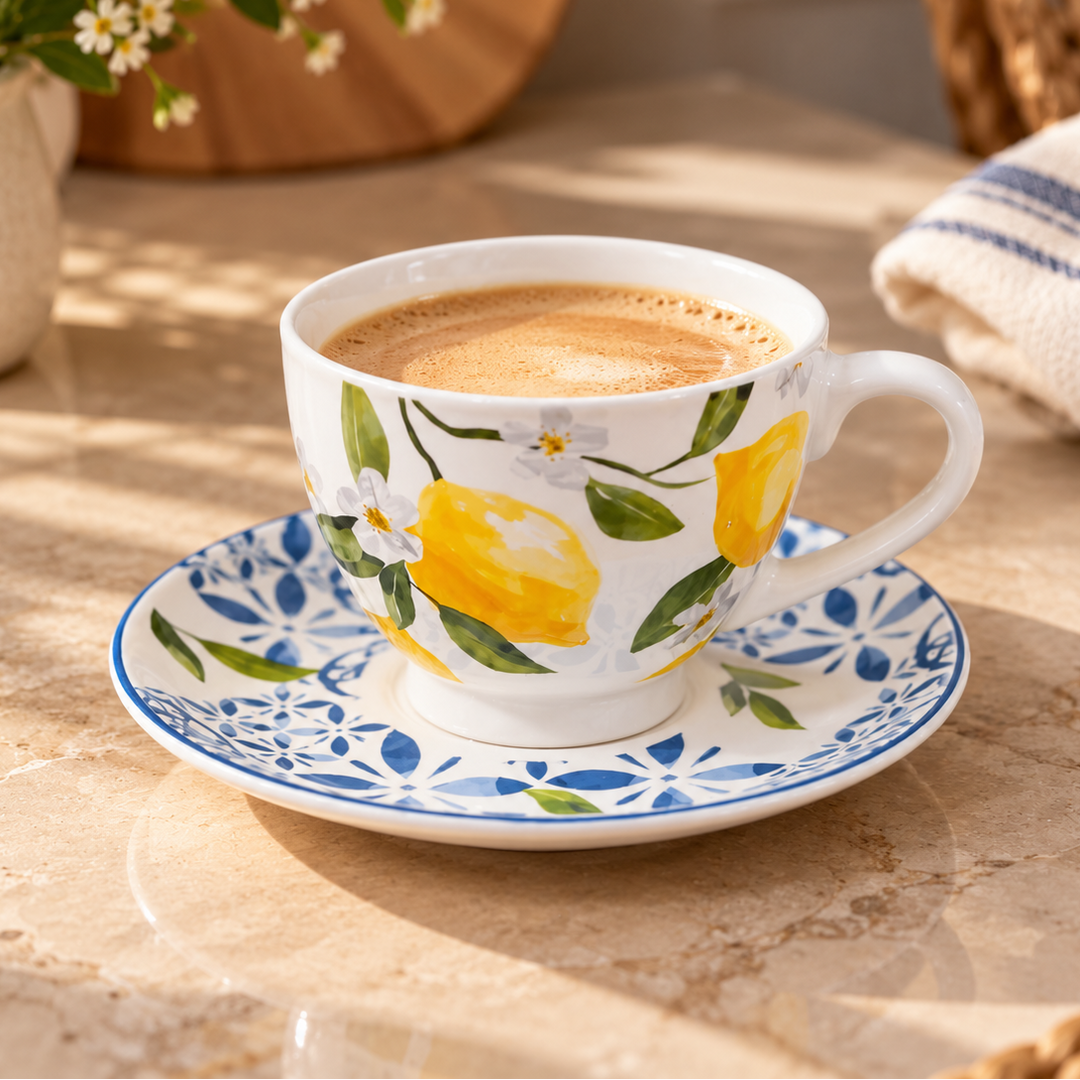 Set 6 tasses 9cm + 6 sous tasses 15cm citron