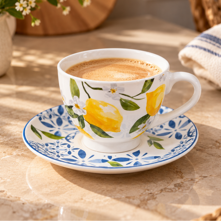 Set 6 tasses 9cm + 6 sous tasses 15cm citron