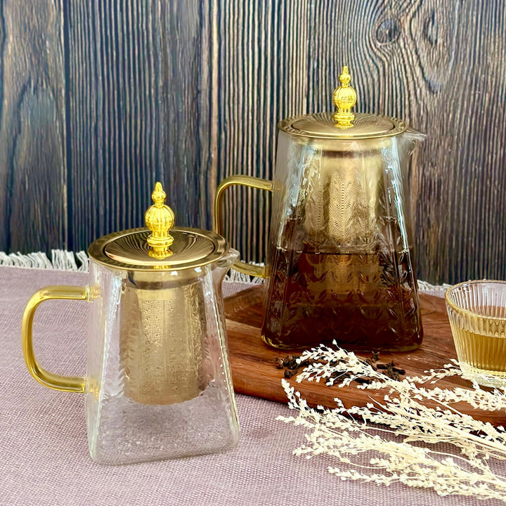 Set 2 théières en verre dorée 550ML + 950ML