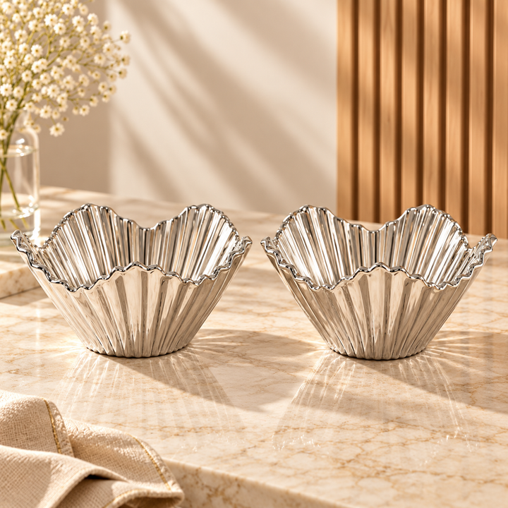 Set 2 saladiers en porcelaine argentée 18cm