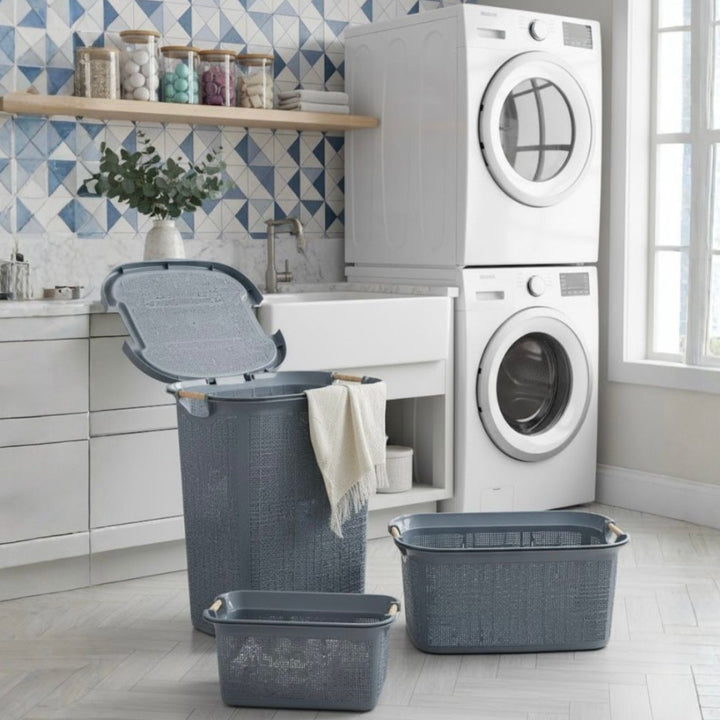 Set 3 paniers à linge en plastique 60L + 30L + 7L