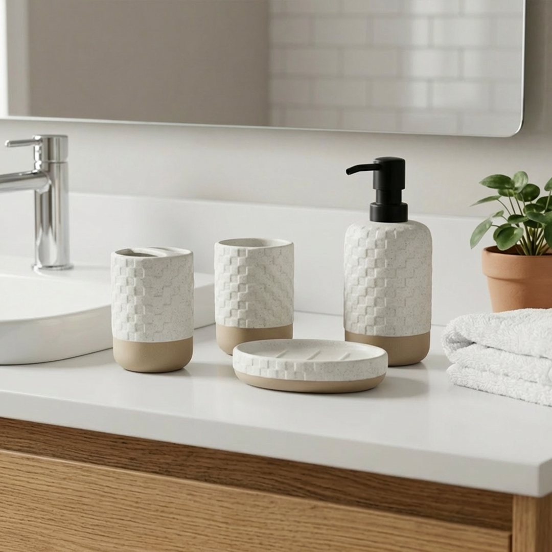 Accessoires Salle de Bain 4pcs Blanc Cassé