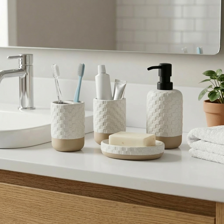 Accessoires Salle de Bain 4pcs Blanc Cassé
