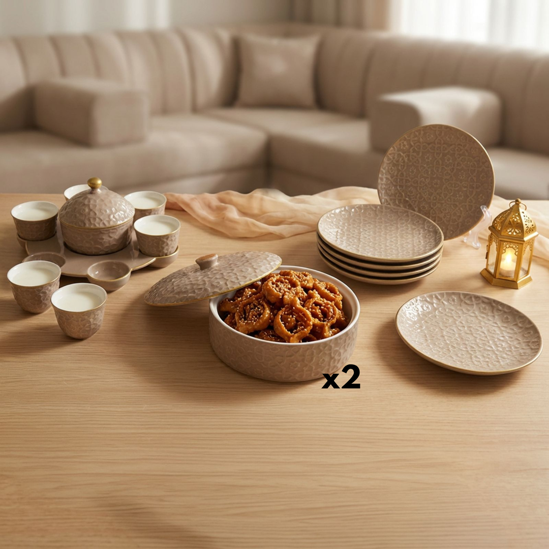 Set Café avec Bonbonnière + 2 Bonbonnières 18cm + 6 Assiettes 18cm Marron