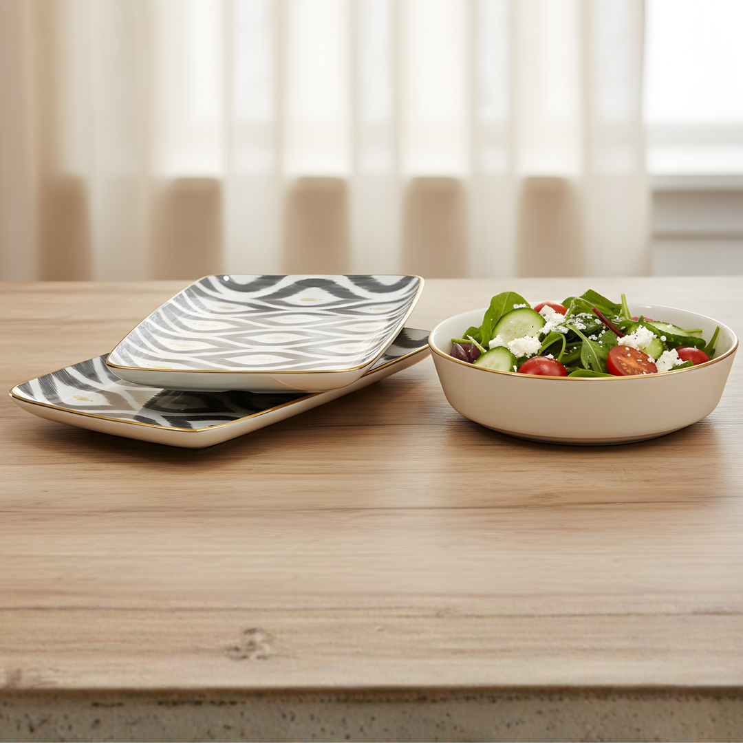 Set 2 assiettes rectangulaire 33cm + saladier 22cm