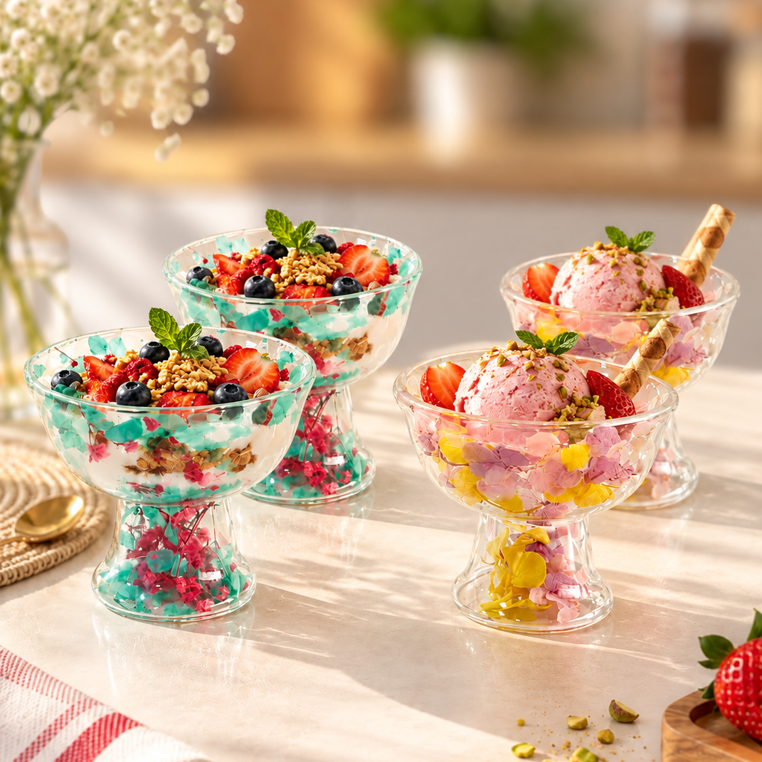 Set 4 coupelles en verre double paroi avec fleurs 150ML