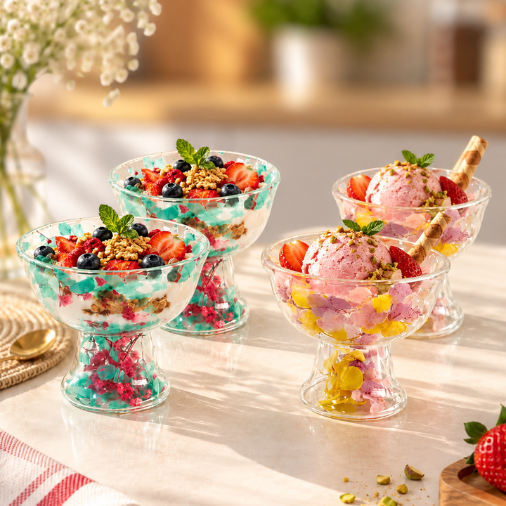 Set 4 coupelles en verre double paroi avec fleurs 150ML